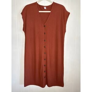 Old Navy ribbed knit button front dress rust color large